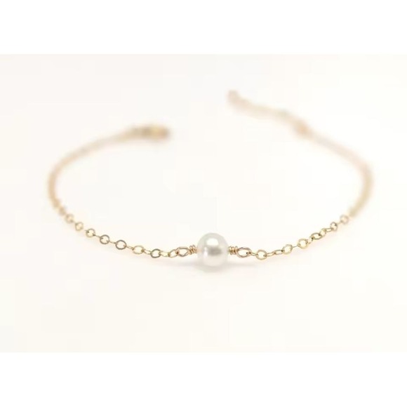 Jewelry - 18K Gold-Overlay Chain Bracelet with Single Real‎ Pearl
